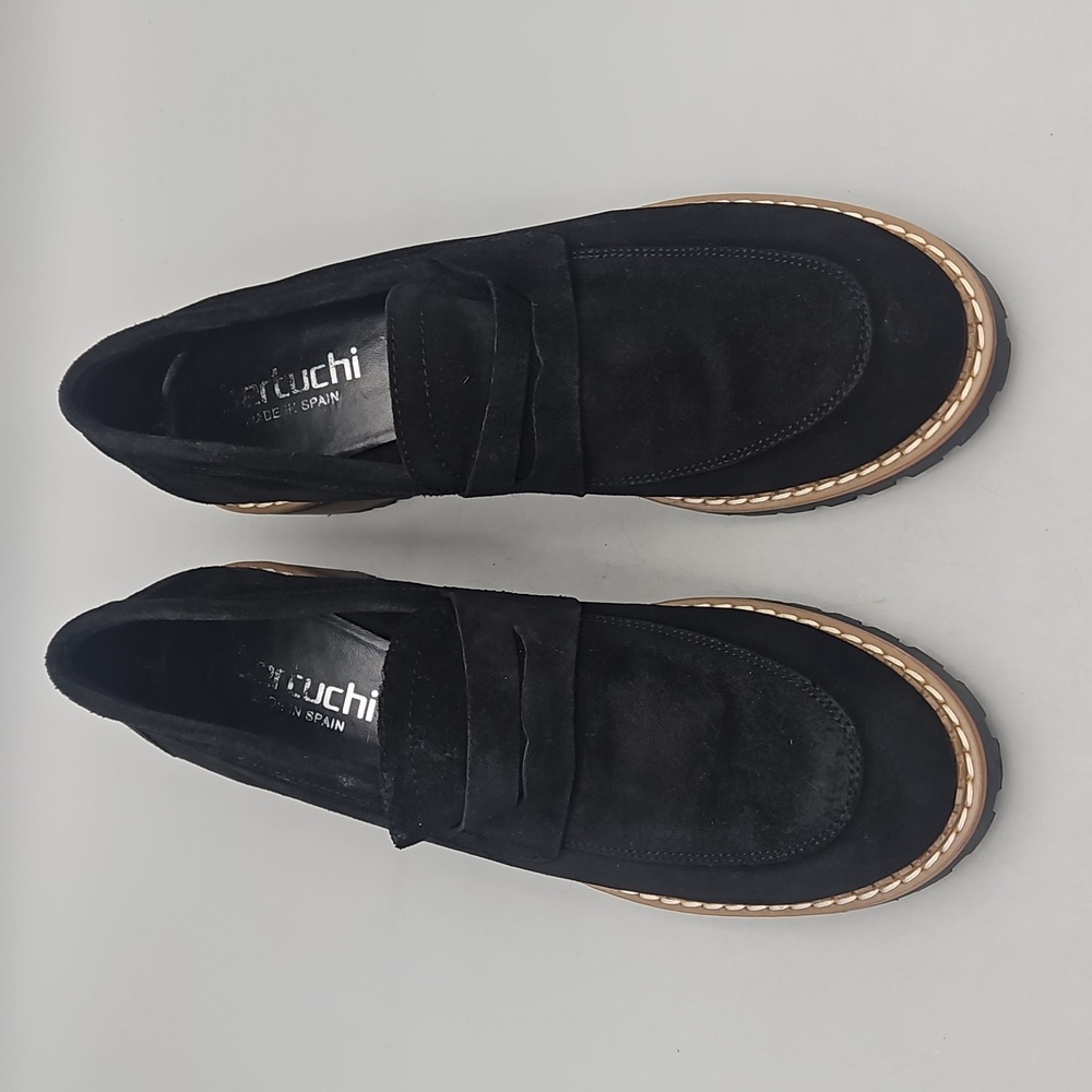 Bertuchi Leather Sock Black Heeled Loafer Mule Women 9 40 Suede - Picture 9 of 15